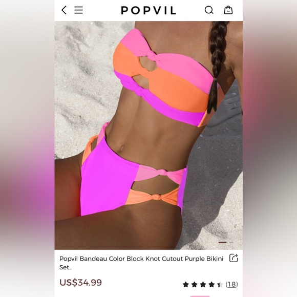 Popvil Neon Colorblock Bandeau Bikini Swimsuit Set - Picture 1 of 6